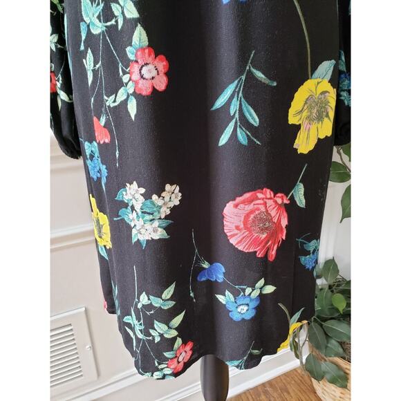 Old Navy Sheath Dress Women's Size Medium Black Floral Slit Sleeve Round Neck - Picture 3 of 14